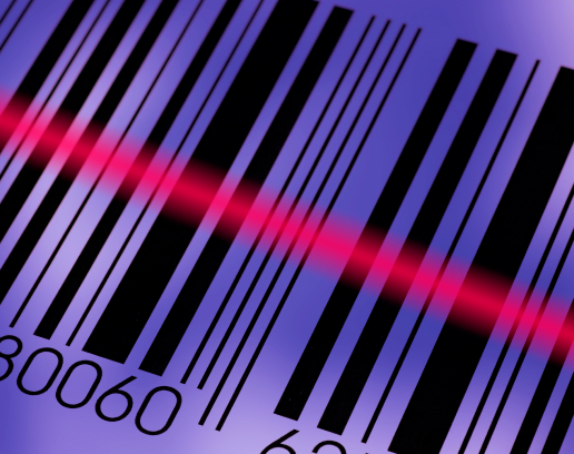 a bar code with a red scanning line across it.