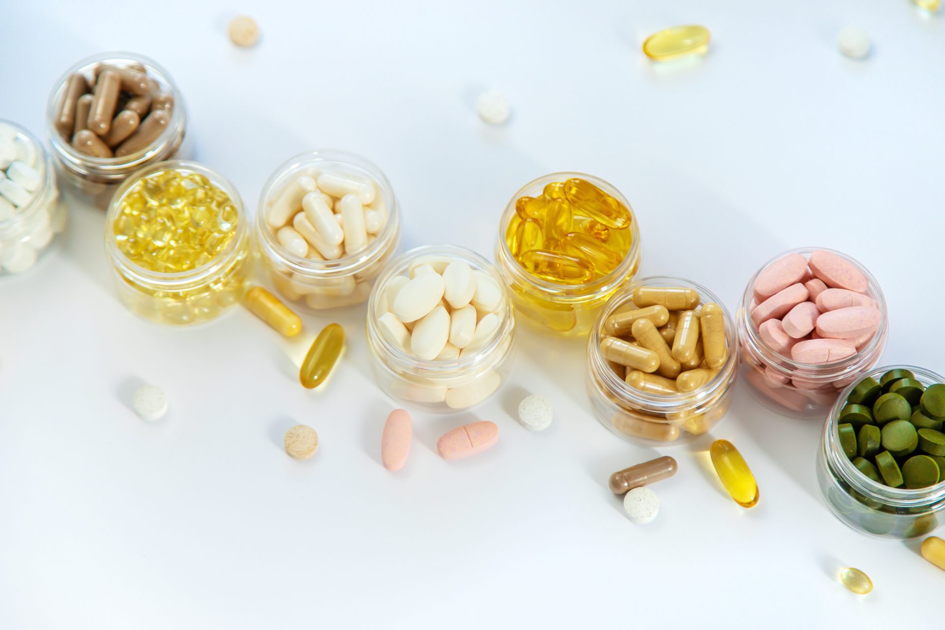 Dietary supplements in bowls